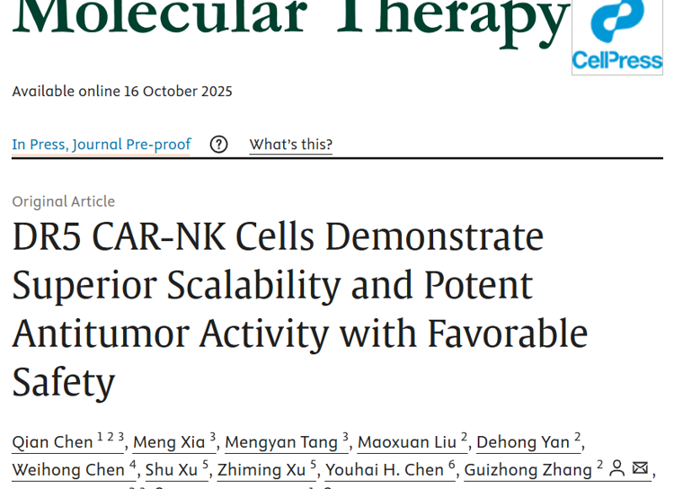 JVID
朱卫国教授团队在Molecular Therapy发表关于DR5靶向抗肿瘤疗法新进展研究成果